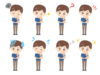 人物セット＿顔に手を当てる＿コンビニ店員＿男性