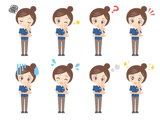 人物セット＿顔に手を当てる＿コンビニ店員＿女性