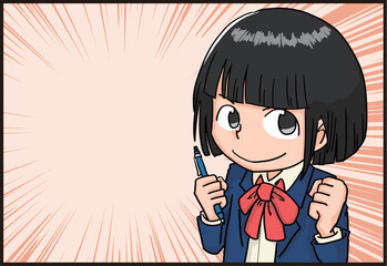 女子学生　女子高生　勉強　マンガ　コマ