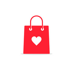 Shopping bag with heart icon vector, I love shopping concept