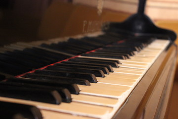 Black and white piano keys close-up