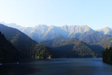 Caucasus mountains an lake panoramic view