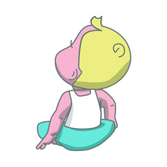 cute sitting little boy. back view. looking up. isolatad flat illustration