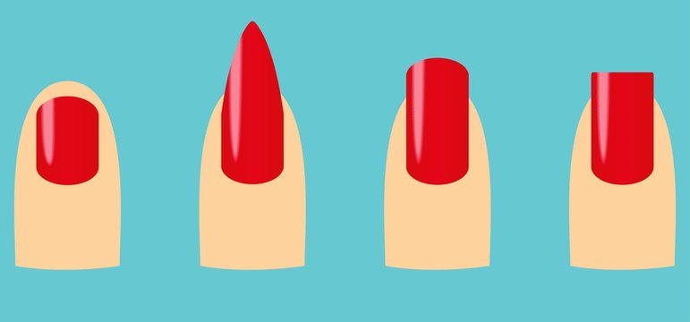Four nail shapes : oval, square, stiletto, squoval