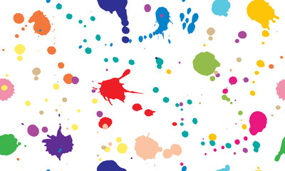 Beautiful seamless pattern of colorful ink blots and splashes. Isolated. Vector illustration