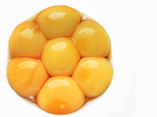 Egg yolks in a bowl close up background