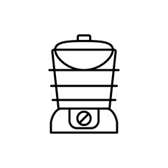 Outline food steamer icon. Line style. Kitchen appliance double boiler isolated on white background. Vector illustration.