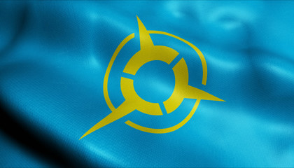 3D Waving Japan City Flag of Mitsuke Closeup View