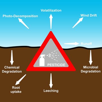 Pesticide spray in red triangle, conceptual vector