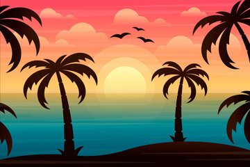 Fototapeta na wymiar Beautiful landscape with ocean and palm trees