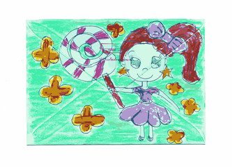 kid's arts- a girl with lollipop on Envelope