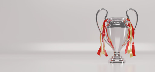 isolated silver soccer cup on white background. 3d rendering. Trophy award.
