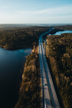 Road from above in a sunset