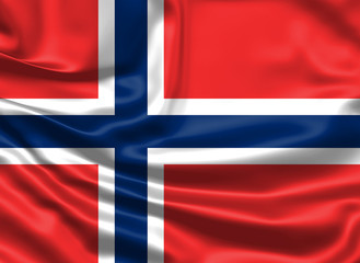 Realistic flag. Norway flag blowing in the wind. Background silk texture. 3d illustration.