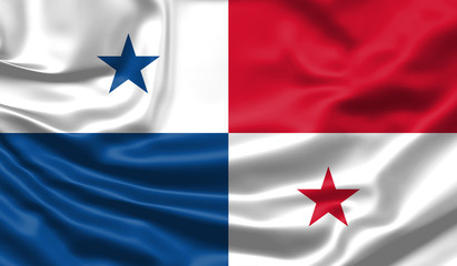 Realistic flag. Panama flag blowing in the wind. Background silk texture. 3d illustration.