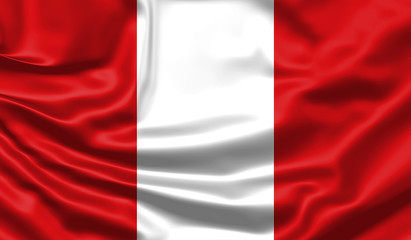 Realistic flag. Peru flag blowing in the wind. Background silk texture. 3d illustration.