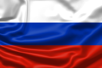 Realistic flag. Russia flag blowing in the wind. Background silk texture. 3d illustration.
