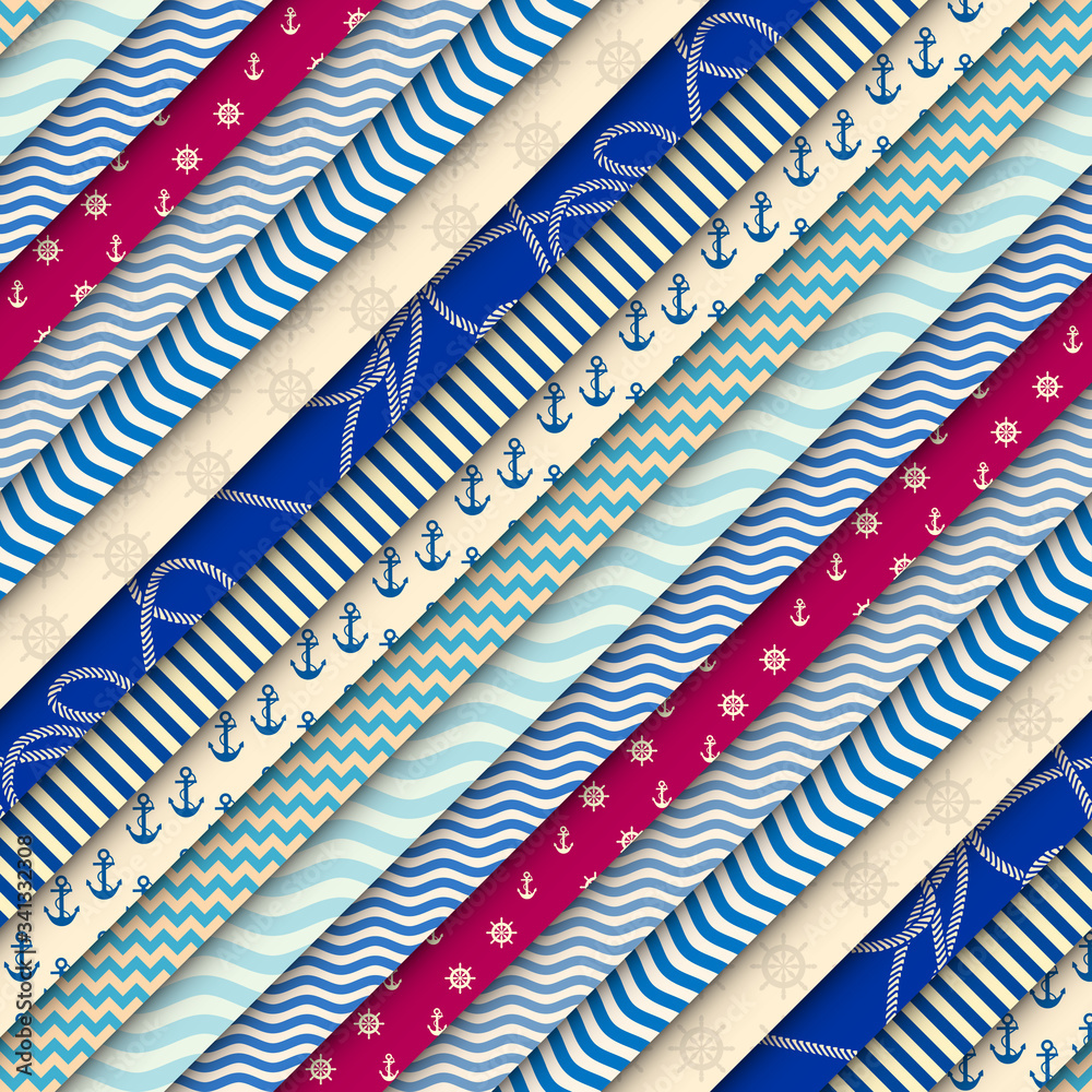 Poster Patchwork seamless pattern in marine style. Vector image.