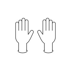 Protective medical gloves. Latex gloves sign or symbol. Black line icon outline on white background. Fighting infectious disease equipment. Pair of rubber gloves. Vector illustration, flat, clip art.