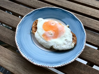 Fried Egg on Toast Bread  Hot Japanese Sandwich in Plate.