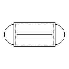 Protective medical face mask. Single use breathing respiratory mask. Dental or surgical mask symbol. Black line icon on white background. Fight Corona virus equipment. Vector illustration, clip art.