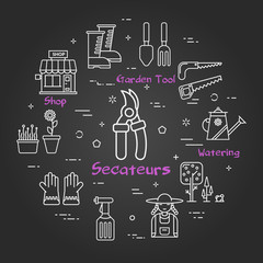 Vector linear black gardening and farming - Secateurs