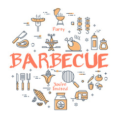 Obraz premium Vector line banner for picnic and grill party - barbecue