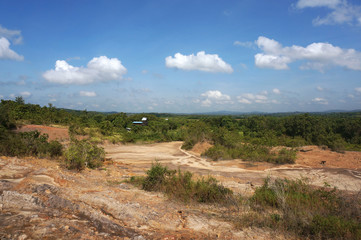 Land with dry and cracked ground.
