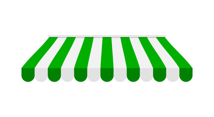 Classic green and white striped canopy awning, design element for cafe, shop, restaurant vector Illustration
