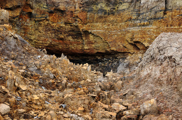a landslide on a village road. Countryside. 