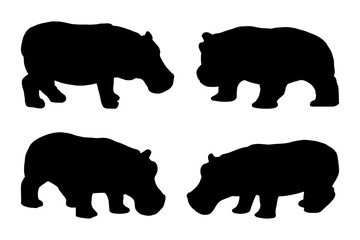 4 black and white vector hippo silhouette