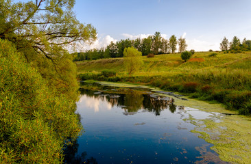 Fototapeta na wymiar Landscape with river and blue sky