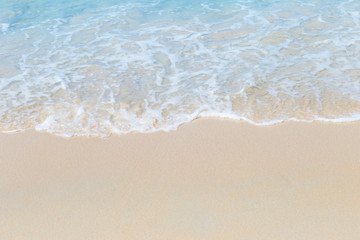 Fototapeta na wymiar Clean white fine sand beach, white wave on clean beach, nature outdoor day light, summer concept background