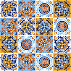 Italian ceramic tile pattern. Mediterranean porcelain pottery.