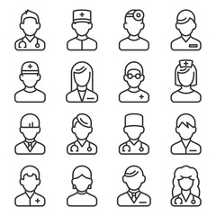 Doctor Icons Set on White Background. Line Style Vector