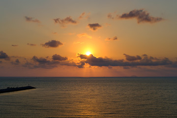 Evening sundown, sunset sea, Beautiful Sunset sea landscape at Pattaya Beach, Thailand, South East Asia.