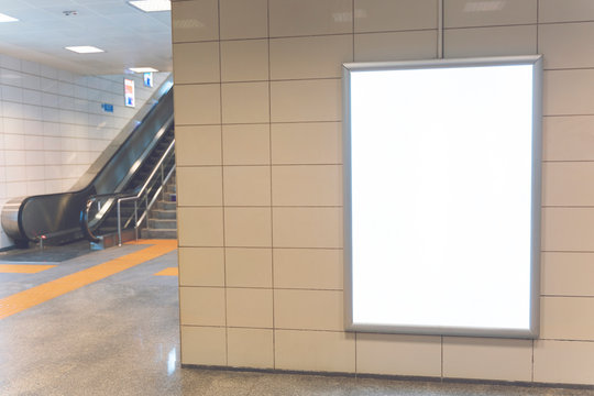 blank showcase billboard or advertising light box for your text message or media content at store in department store shopping mall, commercial and marketing concept.