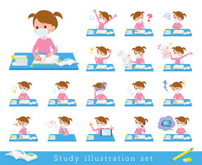 flat type mask Pink clothing girl_Study