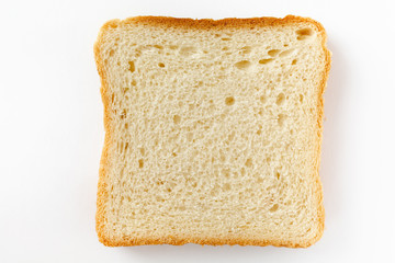 Slices toast bread isolated on white background. Top view, flat lay