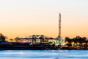 Illuminated industrial plants of a chemical plant at night