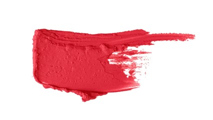 Lipstick  swatch, smudge, smear  isolated on white background. Bright color cosmetic product brush stroke swipe sample Creamy makeup texture. 