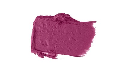 Lipstick  swatch, smudge, smear  isolated on white background. Bright color cosmetic product brush stroke swipe sample Creamy makeup texture. 