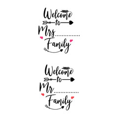 Family quote lettering typography. Welcome to family