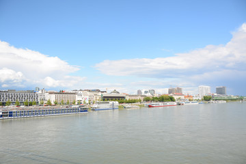 BRATISLAVA, SLOVAKIA - MAY 9, 2019: View from the embankment on Danube River