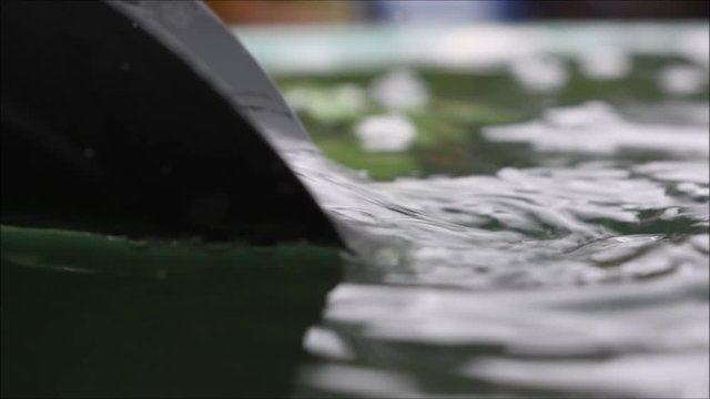 Wasserabfluss aus der Regenrinne bei Fr&uuml;hlingsregen, guter Abfluss, offene Traufe