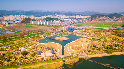Aerial View of Suncheonman Bay National Garden located in Suncheon city,Jeonnam-do of South Korea