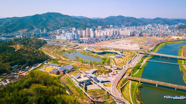 Aerial View of Suncheonman Bay National Garden located in Suncheon city,Jeonnam-do of South Korea.