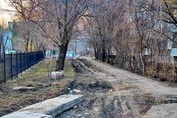 UST-KAMENOGORSK, KAZAKHSTAN - APRIL 04, 2020: Strange, amazing, unusual view of the empty streets...