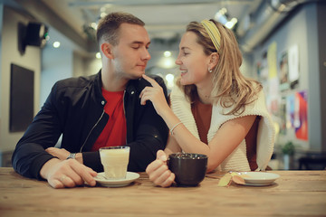 street cafe girl spring view, seasonal cafe beautiful model posing