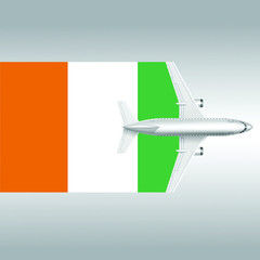 Plane and flag of Cote d'lvoire. Travel concept for design